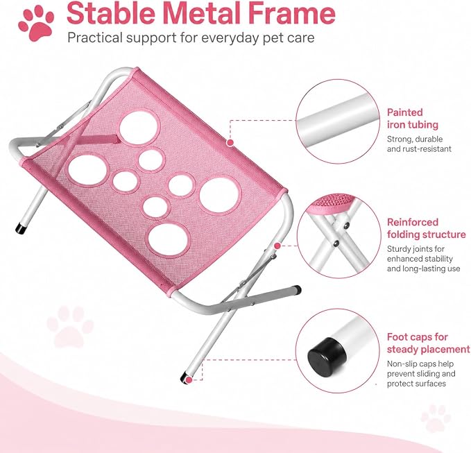 Foldable Pet Bathing Stand, Dog Grooming Bath Stand with Mesh Surface (Gray) | Elevated Dog Washing Station with Support Strap, Portable Metal Frame Bathing Rack for Small Dogs and Cats
