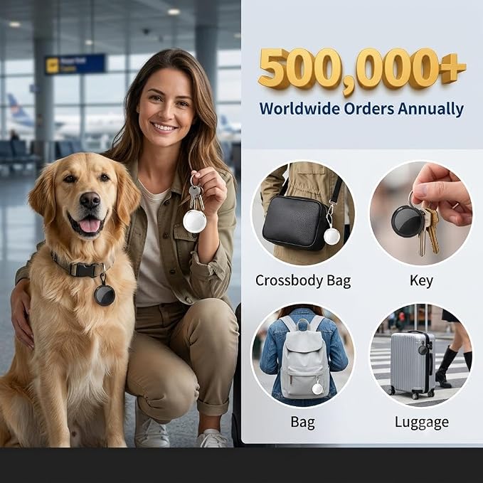 2 Pack Tracker Tags Item Finders for Apple Find My [MFi Certified] iOS Only | Waterproof Bluetooth Key Locator Replaceable Battery Worldwide Tracking Devices for Keys Wallets Bags Luggage Pets Dogs Cats