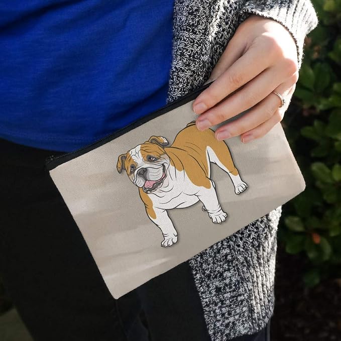 English Bulldog Pet Dog Pencil Pen Organizer Zipper Pouch Case