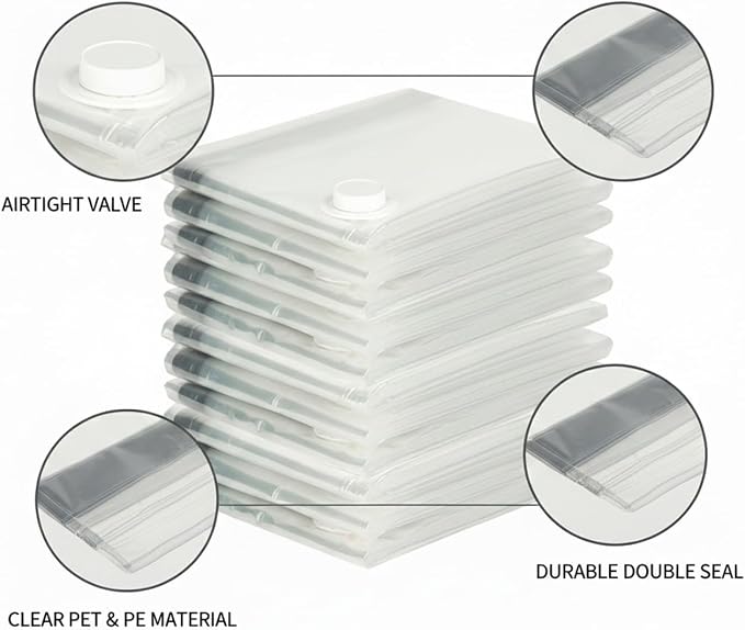 Clear Vacuum Storage Bags with Valve, Reusable Compression Saver for Bedding & Clothes, Space Saving Organizer (1 Pack)