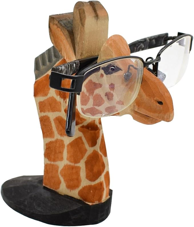 Handmade Wood Carving Eyeglasses Spectacle Holder Stand Sunglasses Display Rack Home Office Desk Décor Gift (Giraffe)