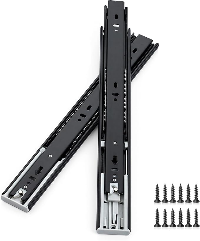 14 Inch Full Extension Drawer Slides, Heavy Duty Side Mount, 1 Pair, Black | Soft Close Drawer Slides, Steel Ball Bearing Design, 1 Pair/2 Slides, Screws Included, Cabinet, Dresser and Toolbox Use