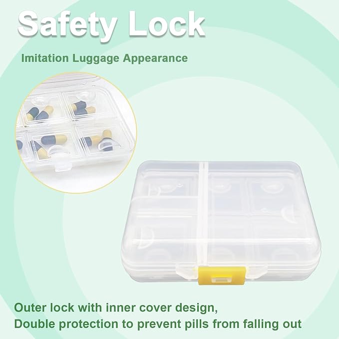 Large Travel Pill Organizer Box, Daily Medicine Dispenser Reminder | 9 Compartment Weekly Supplement Pill Holder Planner, Double Seal Portable Vitamin Fish Oil Capsule Container, Transparent