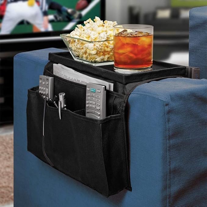 Sofa Armrest Organizer with Cup Holder Tray Chair Arm TV Remote Holder for Recliner Couch Armchair Caddy Bedside Storage Pockets Bag for Cellphone Tablet Book Magazines Drinks Pouch