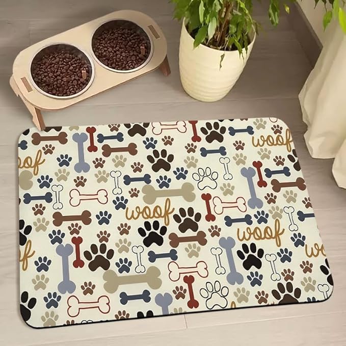 Dog Food Mats for Floors Waterproof, Pet Water Bowl Mats Pet Feeding Absorbent Placemats Beige 16 * 24 inch