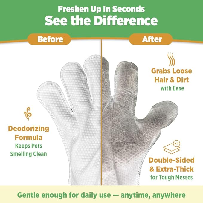 36pc. Premium Pet Glove Cleaning Wipes for Dogs & Cats | Textured, Deodorizing & Hypoallergenic Gloves with Aloe Vera & Shea Butter – Gentle, Skin-Safe Wipes for Fur, Face & Body, Odor Control