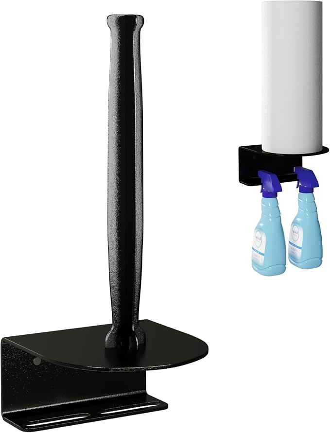 Spray Bottle & Paper Towel Rack Heavy Duty - Wall Mount Storage for 2 Spray Bottles and Paper Towel Roll Utility Organizer Hardware Included - Made in USA Sturdy Metal Holder for Home and Garage
