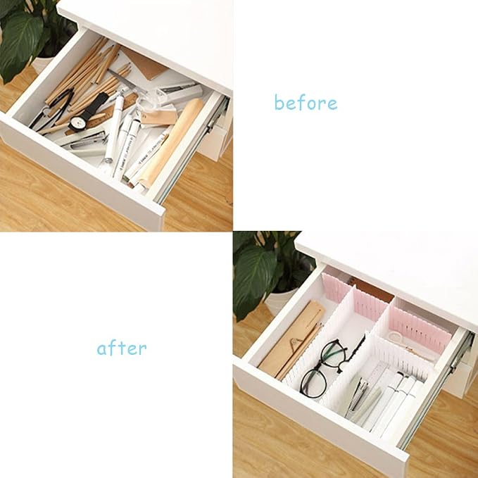 Onerbuy 8pcs Adjustable Grid Drawer Dividers DIY Plastic Closet Separator Tidy Organizer Container for Underwear Socks Belt Office Supplies