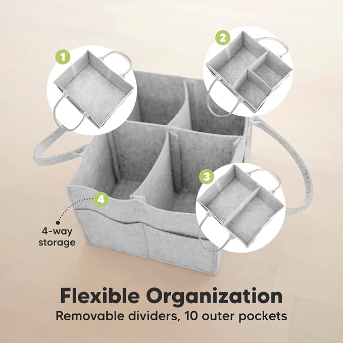 KeaBabies Baby Diaper Caddy Organizer with Handle, Portable (Classic Gray) | Baby Car Organizers and Storage for Nursery, Changing Table, Large Shower Gift Basket for New Mom Gifts & Boy Girl Registry