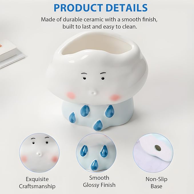 Ceramic Mushroom Shaped Pen Pencil Holder for Desk Decoration Accessories Mushroomb Decor Makeup Brush Pen Cups Office School Ideal Gifts for Women, Mom or Birthdays (white)