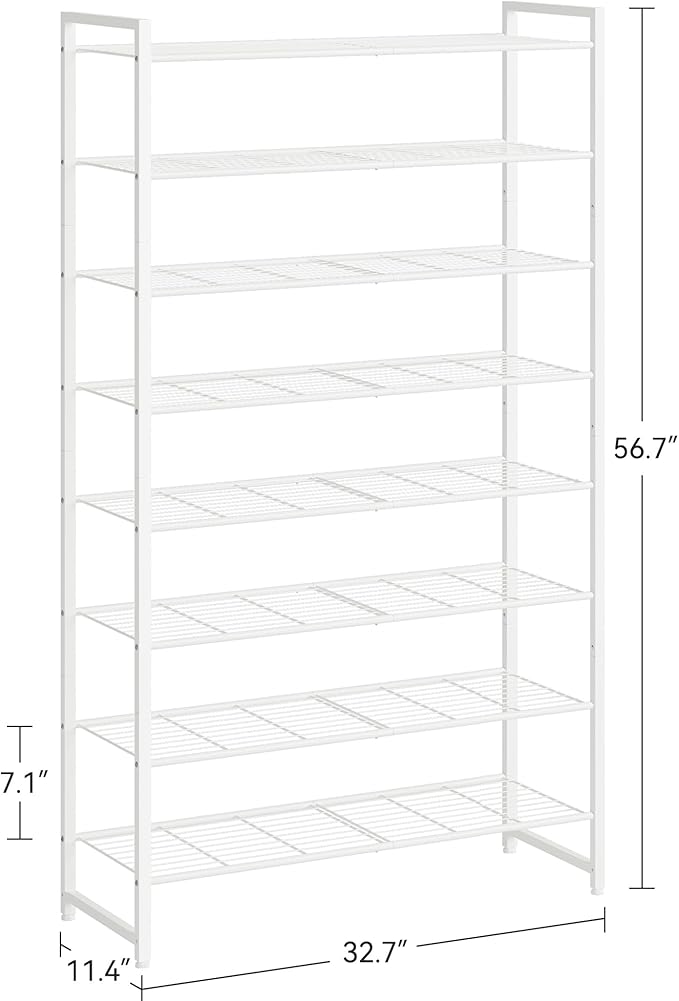 Nunsino Shoe Rack for Closet, Metal Shoe Organizer, 8 Tier Garage Shoe Rack Max Holds 40 Pairs,Shoe Storage Shelf,Entryway, White
