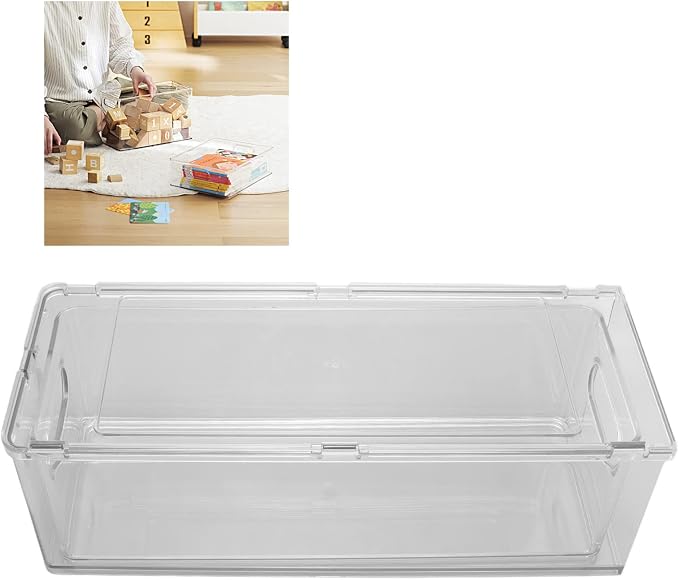 Drawer Storage Box, PET Clear Plastic Stackable Bin with Lid, 3 Compartments for Bathroom Vanity and Under Sink, Pantry Cabinet Makeup Office Organizer (3 liters)