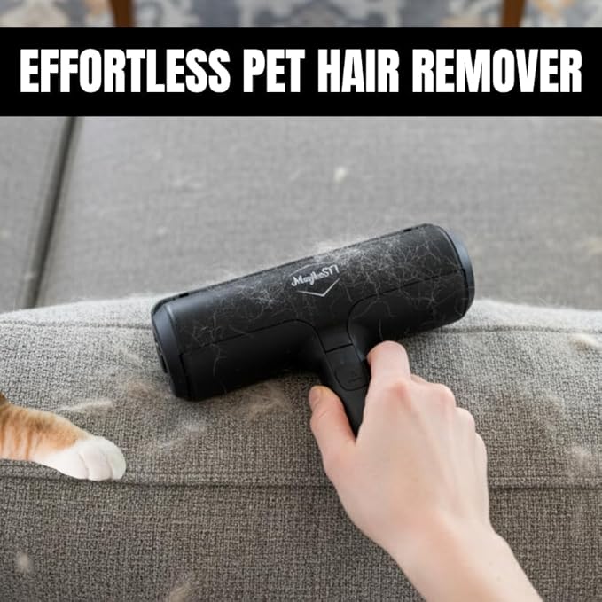 Pet Hair Remover Roller | Reusable Lint Roller for Dog & Cat Hair | Multi-Surface Fur Remover for Furniture, Couch, Carpet, Clothes & Bedding | Portable, Eco-Friendly Cleaning Tool (Black)