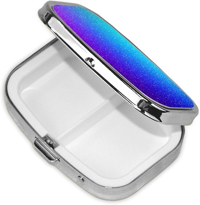 Purple Blue Glitter Pattern Pill Box 2 Compartment Medicine Pill Case Portable Pill Box for Pocket or Purse Pill Box