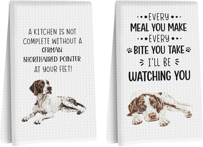 2Pcs German Shorthaired Pointer Gifts Kitchen Towels, German Shorthaired Pointer Reusable Dish Towels for Kitchen Bathroom Decor, Waffle Weave Absorbent Hand Cloth Tea Towel, Dog Mom Gifts 14x24 inch