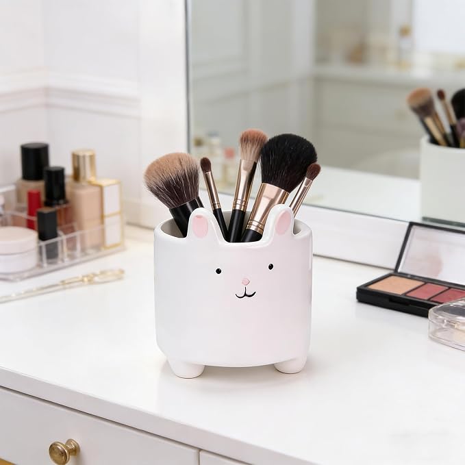 Ceramic Cat Shaped Pen Pencil Holder for Desk Decoration Accessories Cat Decor Makeup Brush Pen Cups Succulent Plant Pot Office School Ideal Gifts for Women, Mom or Birthdays