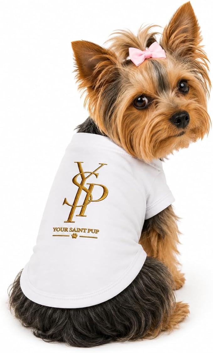 Luxury Designer Dog T Shirt – Trendy Puppy Clothes for Small Dogs, Fashion Pet Tee for French Bulldogs & Chihuahuas, Everything Chic Dog Apparel (YSP, Medium)