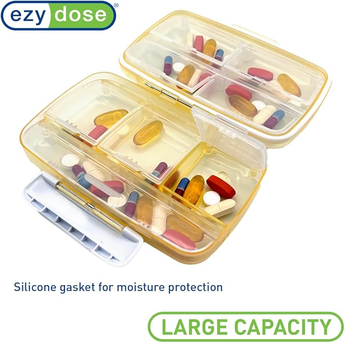 Ezy Dose Moisture-Proof Travel Pill Case, 8 Compartments, Cream, Large | Moisture-Proof Pill Case, Medicine Planner, Vitamin Organizer Box, Travel-Friendly, Latch-Closure to Secure Contents