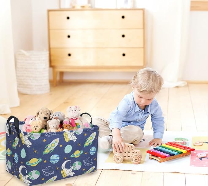 Sanjiaofeng Rectangular Kids Basket Space Storage Bins,Boys Basket Organizer.Waterproof PE Coating Storage with Handles.Clothers,Toys,Books,Kid's Gifts Storage. (Astronaut) …