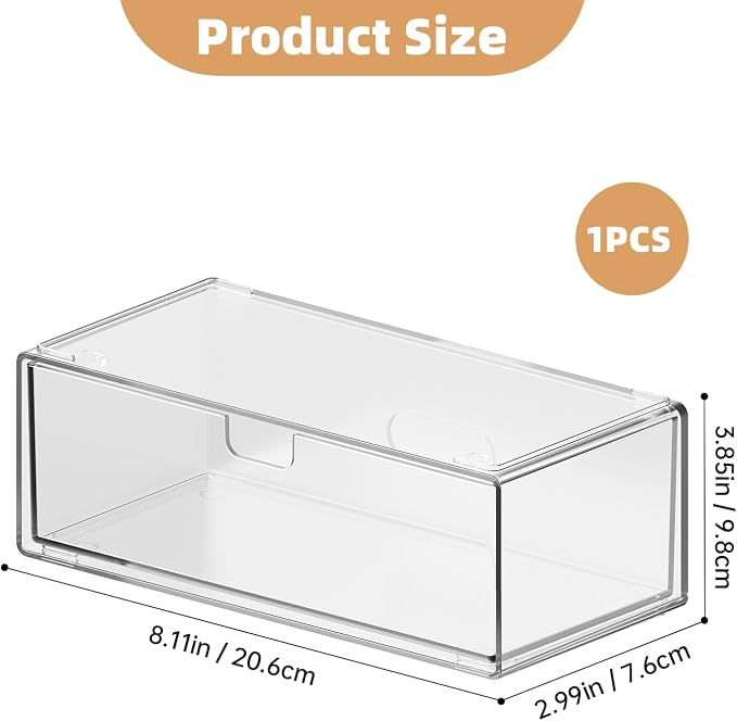 Narrow Medicine Cabinet Organizer with Drawer, Clear | Drawer for Easy Access, Smooth Pull-Out, Non-Slip, Fits Tight Spaces, Fits Vanity & Countertop, Sort Skincare & Cosmetics