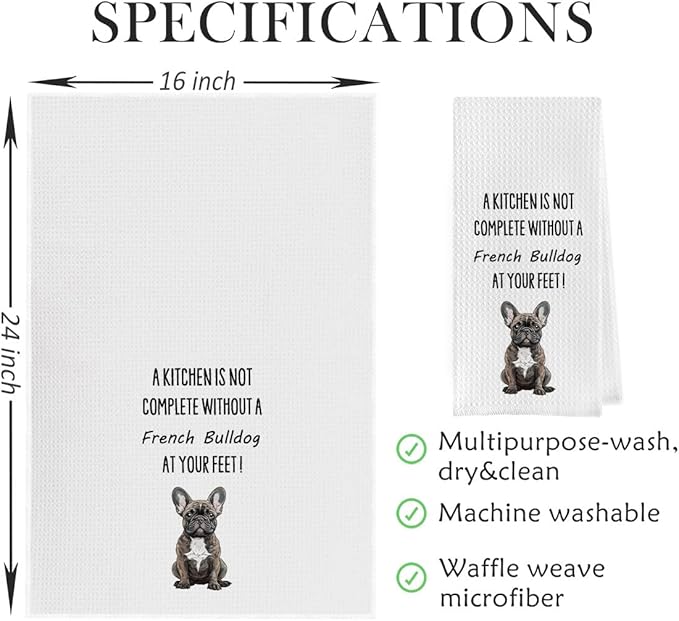 French Bulldog Dish Towels - Funny French Bulldog Decorative Waffle Weave Kitchen Towels, Hand Towel, Tea Towel (16×24 Inches)