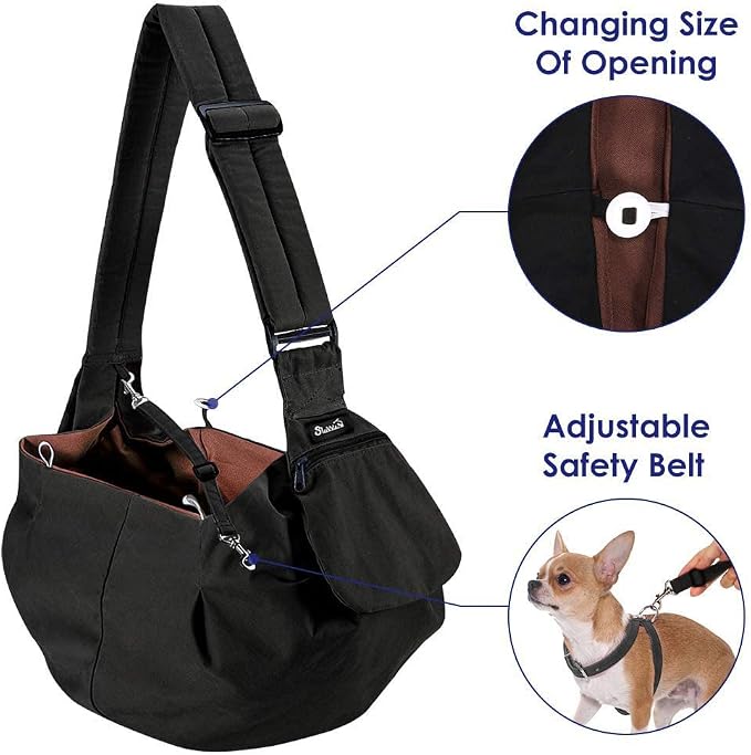 Lukovee Pet Sling, Puppy Small Pet Cat Carrier with Safety Hook | Hands-Free,Padded Strap, Breathable, Adjustable, Storage Pocket, Tote Bag Shoulder Bag with Front Pocket (BN, S)