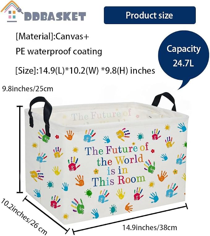 Rectangle Kids Baskets Book Basket Cute Storage Bin Organizer Boys Box for Room Decor Gift Basket(Handprint)