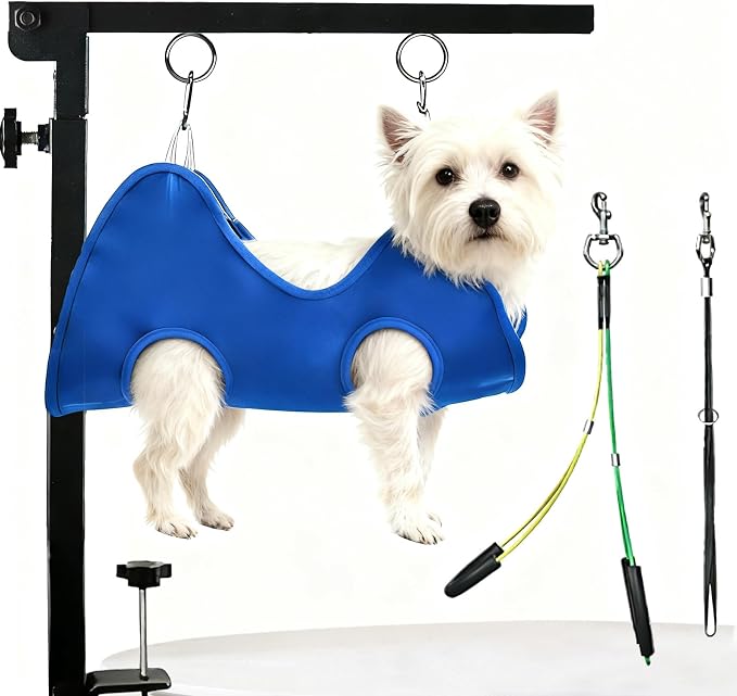Dog Grooming Arm for Table, for Small Dogs, Haunch Holder&with Hammock | Foldable Arm with Clamp, Adjustable Height 26"-40", Pet Grooming Station for Home Nail Cutting & Trimming