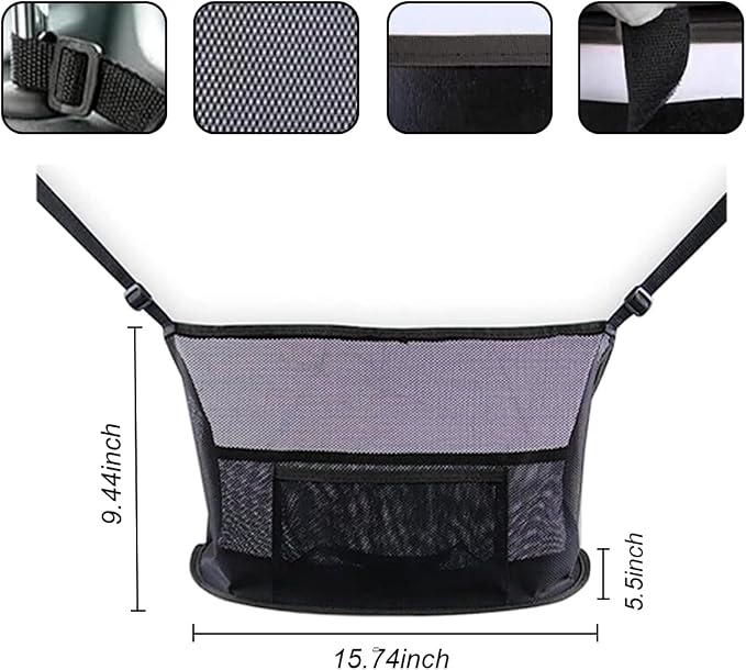 GLSOWEE Handbag Holder for Auto, Net Pocket Purse Holder Between Front Seats Car Storage Organizer, Universal Accessory for Women and Men, Pet/Kids Car Barrier (Black)