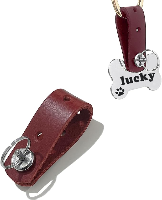 Pet ID Tag Silencer - Dog & Cat Collar Leather Connector | Holder Up to 4 Dog Tags(Red)