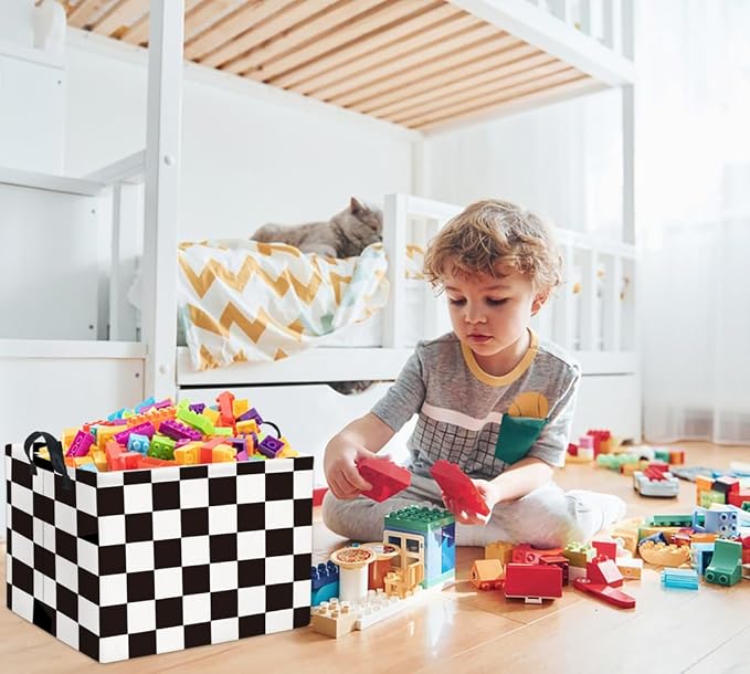 Rectangular Car Basket for Boys Checkered Basket Kids Baby Storage Bin Organizer Box Car Room Decor(Racing Flag)