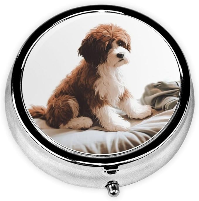 Round Pill Box Pet Dog Pill Case for Purse & Pocket 3 Compartment Pill Organizer Portable Travel Pillbox Medicine Pill Holder Container for Daily Vitamin Cod Liver Oil Storage