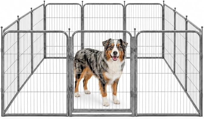 Dog Play Pen for Outdoor Use - 32'', 12 Panels for Small and Medium Size Dogs - Portable Playpen Pet Fence for RV, Camping, and Yard - Heavy Duty Kennel w/Grey Rust Resistant Coating