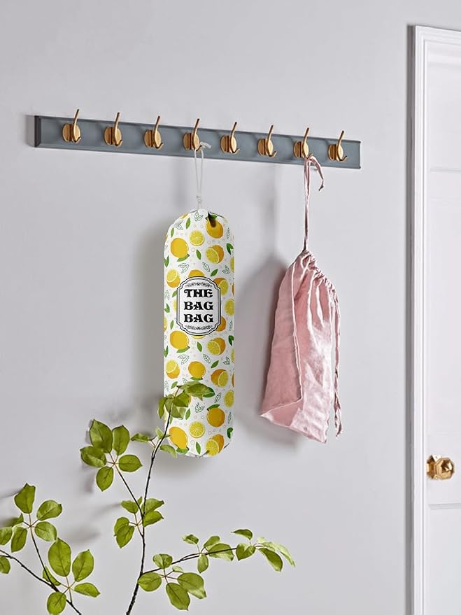 The Bag Grocery Holder, Lemon Organizer for Shopping Bags, Wall Mount Plastic Storage Container Dispenser, Kitchen Gifts for Women Family Friends Grandma Mom (C-2)