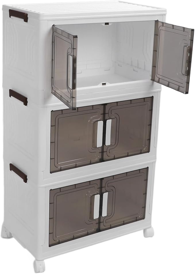 Brrnoo Stackable Storage Bins with Wheels, 3 Tier Medium Closet