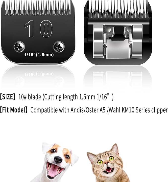 Audoc 10 Blades Dog Grooming Blades Compatible with Andis/Oster A5/Wahl KM-10 Series Dog Clippers,Detachable Clipper Replacement Blade(4PCS-#10+4FC+5FC+7FC)