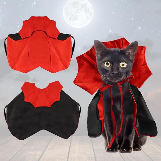Estivaux Pet Halloween Costumes Dogs Cats Halloween Vampire Pets Costume Cape Black Red Witch Stand-up Collar Cape Cat Puppy Cosplay Clothes Apparel for Pets Dress Up Accessories Halloween Party Decor