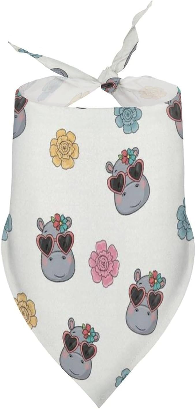 Lightweight and Comfortable Hippo with Heart Glasses Pet Scarf with Adjustable Design for Small to Large Cats and Dogs Casual Daily Use