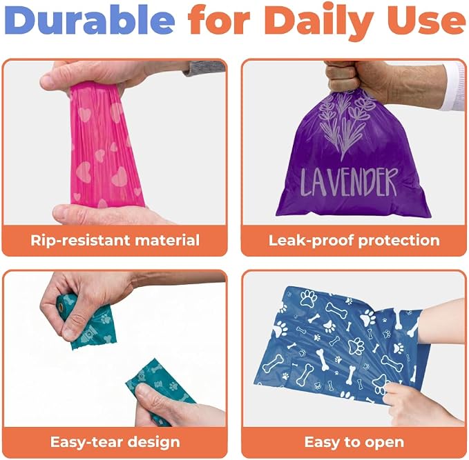 Best Pet Supplies Poop Bags for Dogs - Assorted Colors, 150 Count | Scented, Leak-proof, Easy-Tear perforations, 15 Thick Bags per roll, Outdoor Walking & Travel, Fits Standard Holders