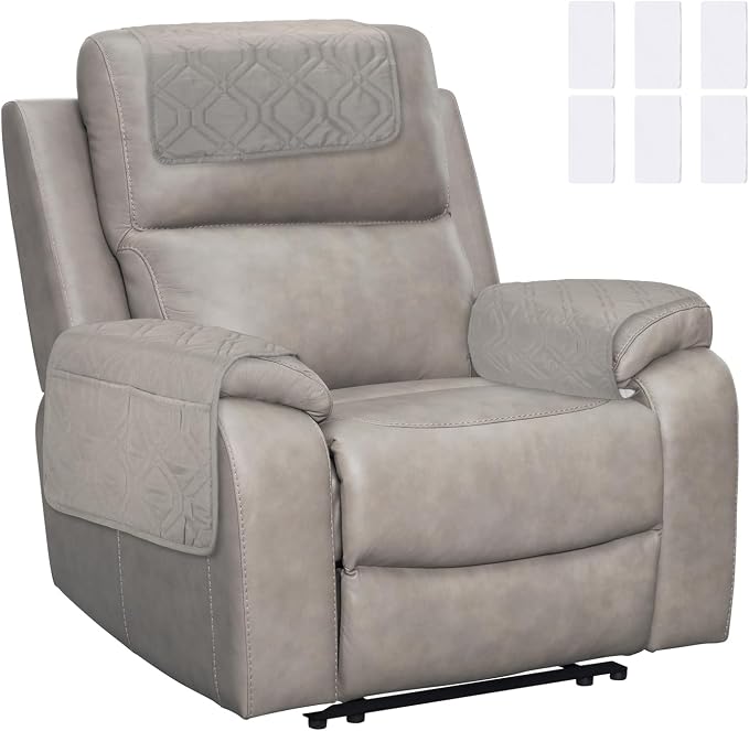 uxcell 3Pcs Sofa Armrest Covers, Armchair Covers with Side Storage Pocket Waterproof Recliner Chair Protector Anti-Slip Couch Arm Headrest Protect for Home Living Room, Reddish Gray