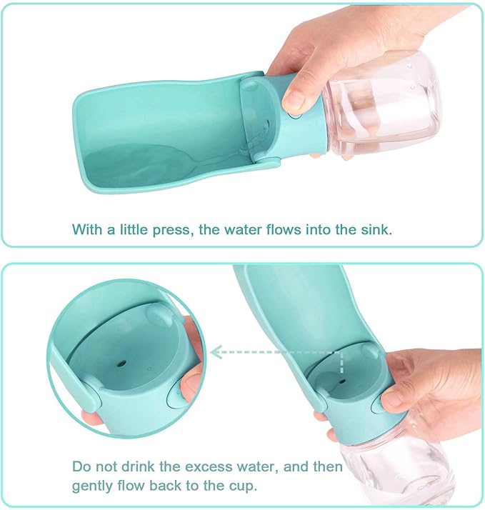 Foldable Dog Water Bottle, 2in1 Portable Leak Proof Puppy Drinking Bottle Dispenser for Puppy Small Medium Large Dogs, Dishwasher Safe Pet Accessories for Outdoor Traveling (Blue,12oz)