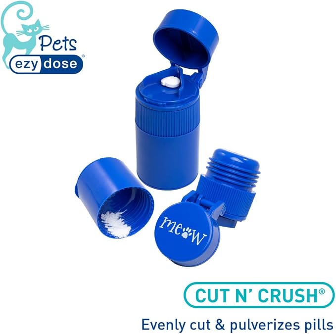 Ezy Dose Pet Pill Crusher & Cutter for Cats, Easy Use, Blue, BPA Free | Dual-Function Tool Splits & Crushes Tablets For Pets, Helps Simplify Dosing, Compact Design for Daily Use & Treat Mixing