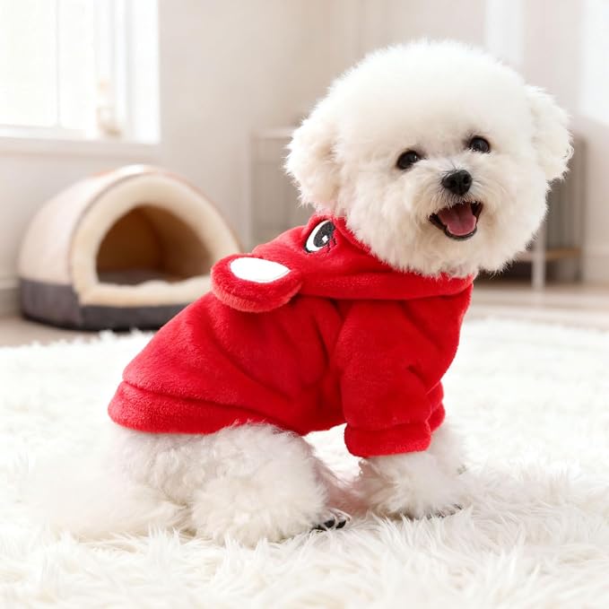 Dog Hoodie with Bear Ears Fleece Dog Sweater for Small Dogs French Bulldog Clothes Puppy Costume for Small Dogs XS Winter Clothes Cozy Pet Fleece for Cats