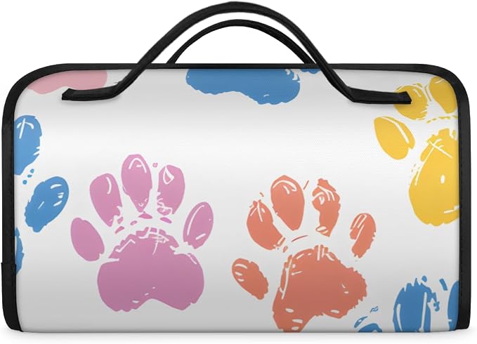 Colorful Dog Paw Makeup Bag for Women Hanging Roll-Up Travel Organizer Toiletry Kit with 4 Removable Compartments, Paw Print