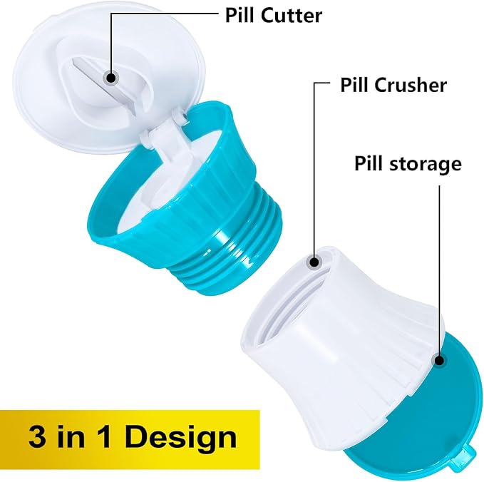 Pill Cutter and Splitter for Small or Large Pills - [3 in 1] - Tablets Crusher Grinder - Pills Cutter with Small Pill Box Organizer Giramika