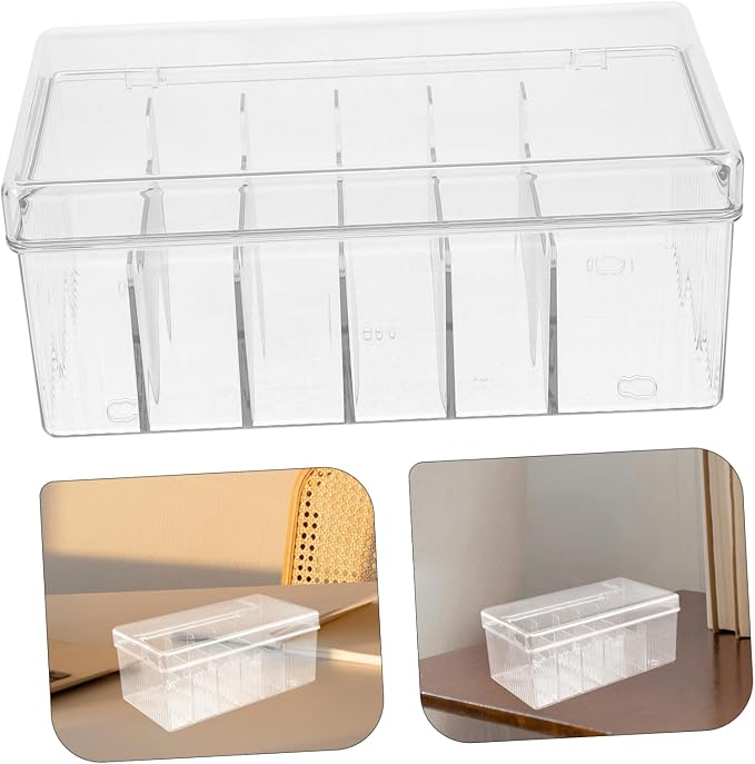 OSALADI Desktop Organizer Box Multi-grid Storage Case for Usb Cables Phone Chargers and Accessories Pet Material Lid for Office and Home Use