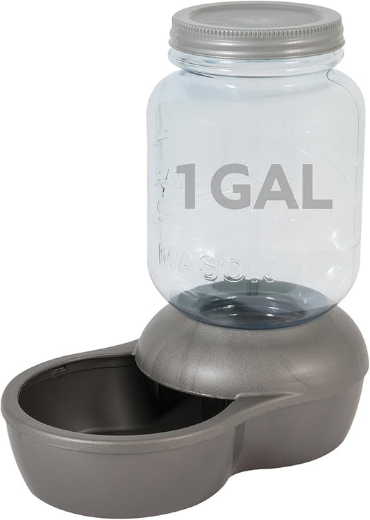 Petmate Mason Inspired Replendish Gravity Waterer, Water Dispenser for Dogs and Cats, 1 Gallon Silver, Made in USA