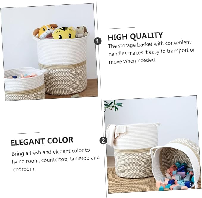 Rope Woven Storage Basket Stylish Pet Organizer Bin Sundries Container for Home High Capacity for Pet Playthings andClothing