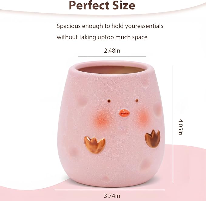 Ceramic Chicken Shaped Pen Pencil Holder for Desk Decoration Accessories Chicken Decor Makeup Brush Pen Cups Succulent Plant Pot Office School Ideal Gifts for Women, Mom or Birthdays (pink)