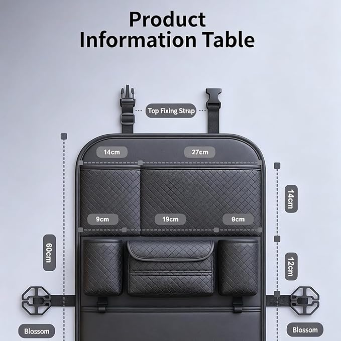 Car Seat Back Organizer For Renault Scenic E-Tech 2024-2026,PU Leather Backseat Storage Bag With Multi-Pockets 4-Point Secure Fit